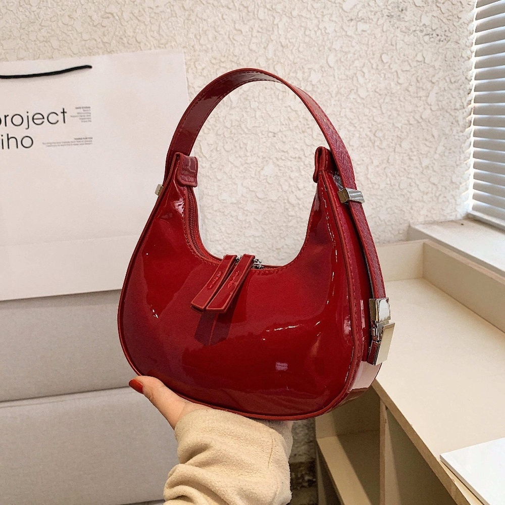 Cherry Red PU Leather Crescent Mini bag